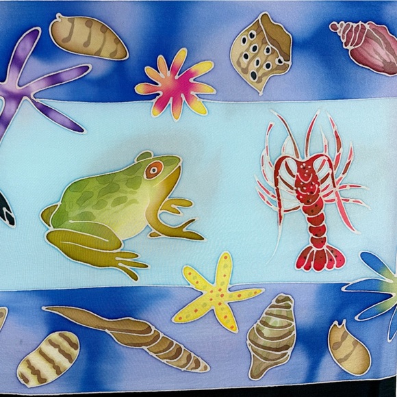 Redfish Designs Hand-Painted Aquatic Animal Silk Scarf - Picture 5 of 8